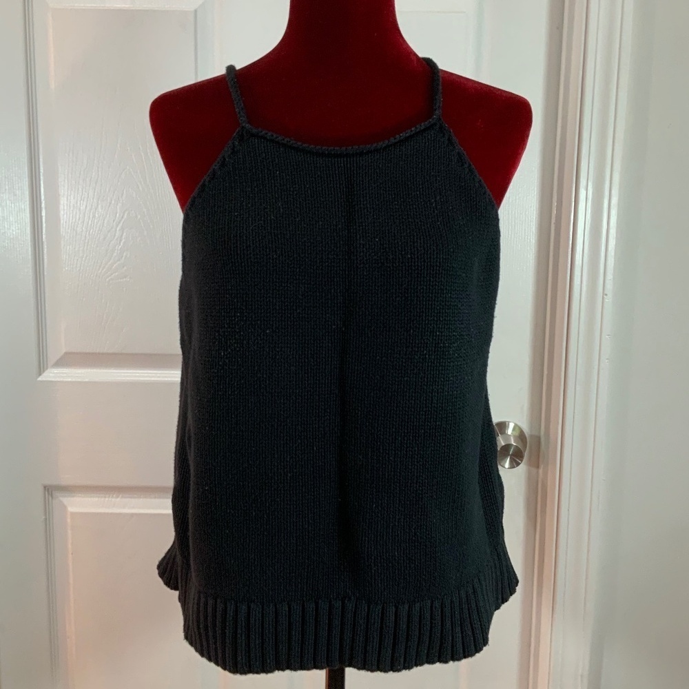 Banana Republic Black Sweater Sleeveless Cable Knit Cotton Tank Size XL